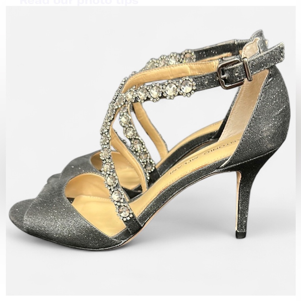 Silver Strappy 3” Heels with rhinestone straps Antonio Melani - Picture 5 of 11